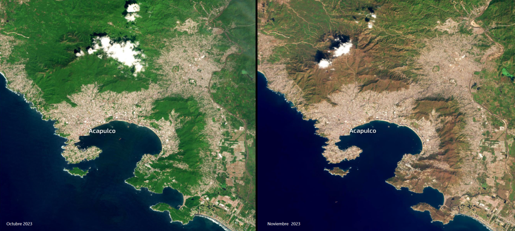 Aerial pictures of Acapulco before and after hurricane Otis